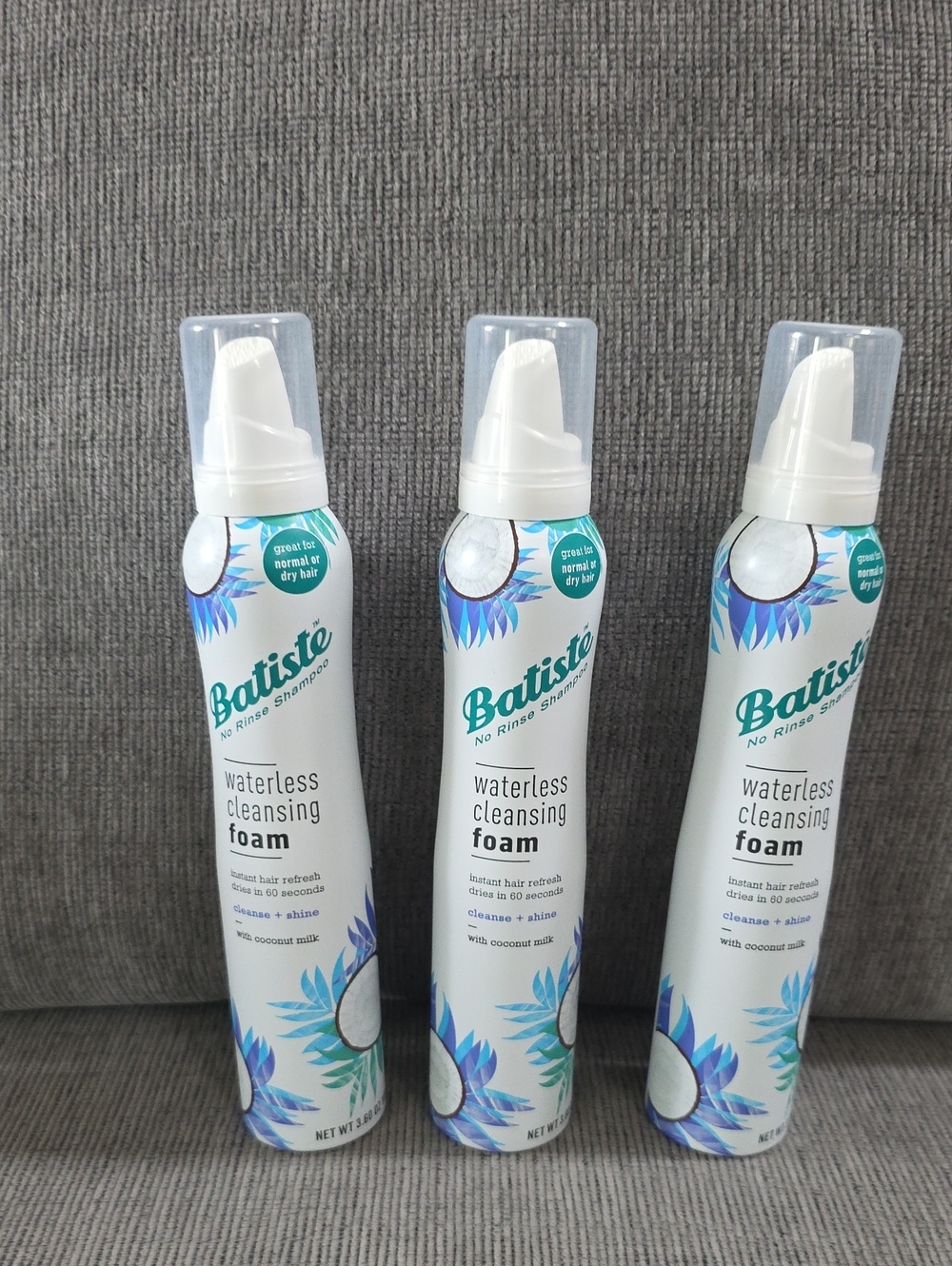 Batiste Waterless Cleansing Foam, 3 Bottles, New, 3.6oz. Each.